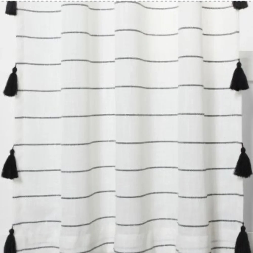Opalhouse Curtains Pair 63” x 54” Contrasting Stripe With Tassels B & W NWOT